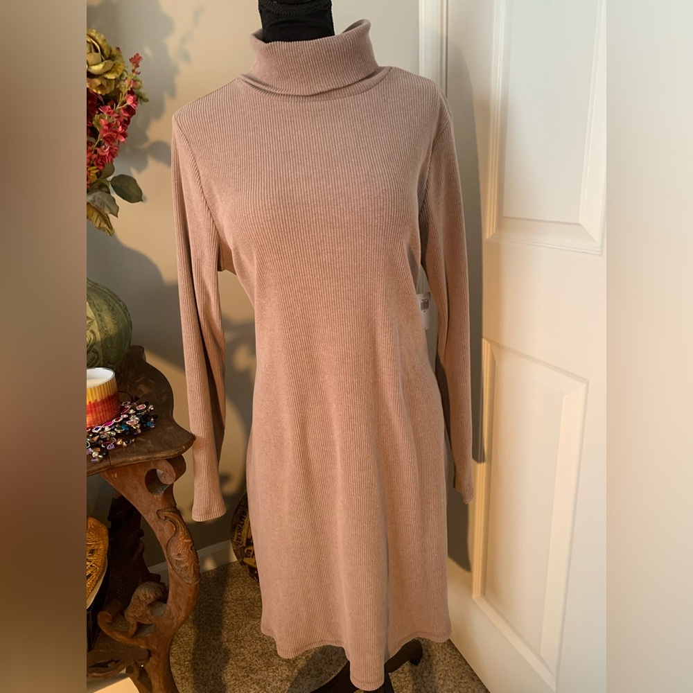 Elegant Camel Turtleneck Sweater Dress